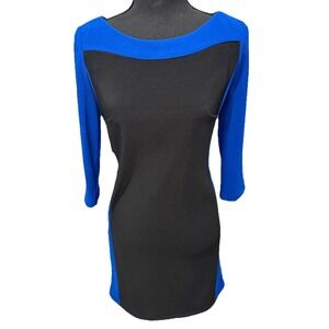 AB Studio Career Dress Women's Size 4 Royal Blue & Black 3/4 Sleeves Back Zip Up